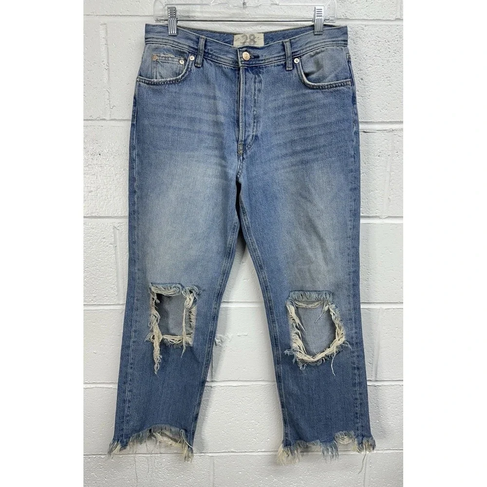 Free People We The Free Maggie Straight Leg Blue Distressed / Women's 28